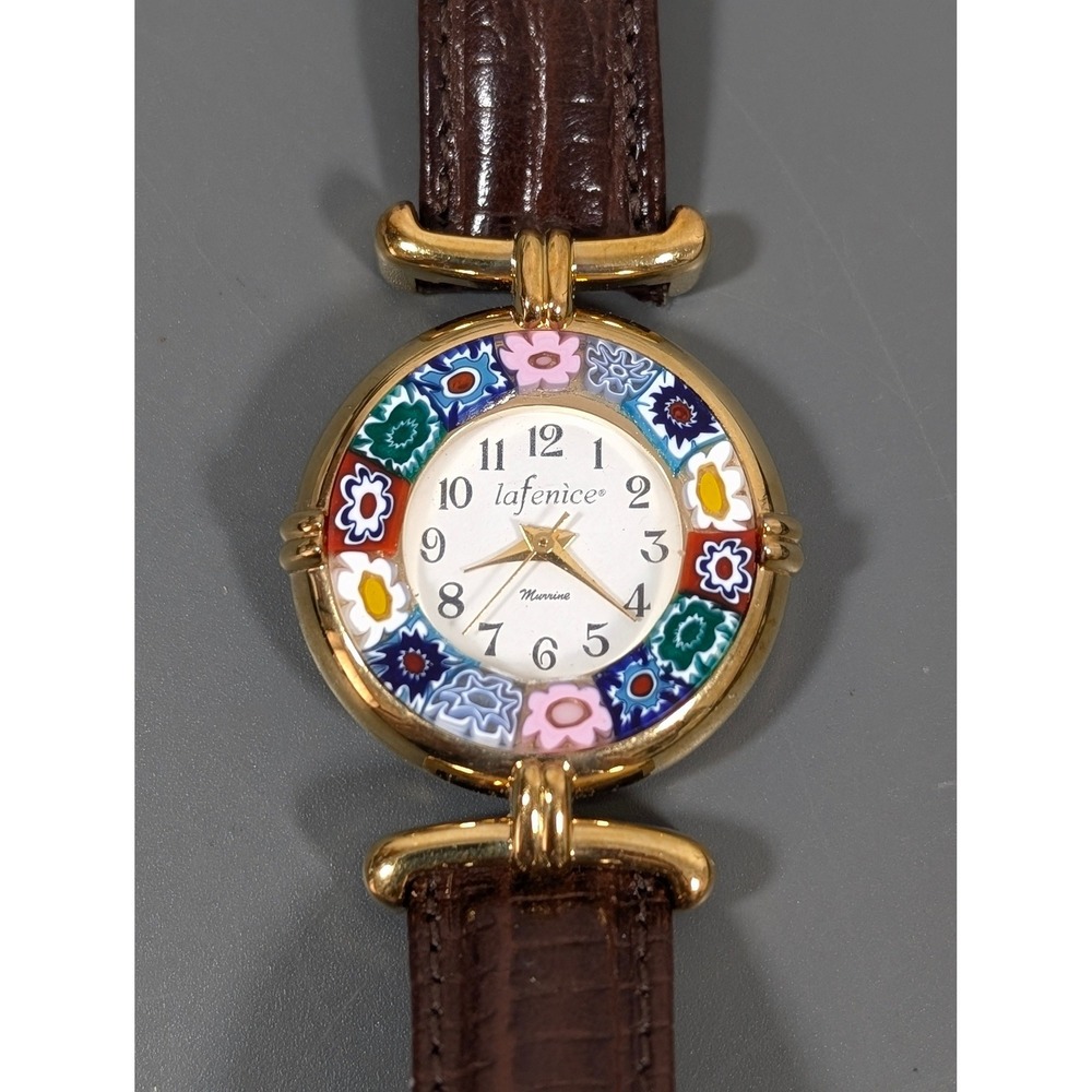 Lafenice Murrine Watch Women OS Brown Gold Millefiori Glass Floral